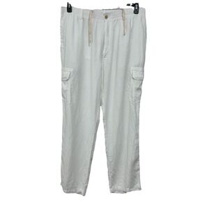Caribbean Pants Mens 42X32 White Linen Cargo Drawstring Elastic Stretch Lounge